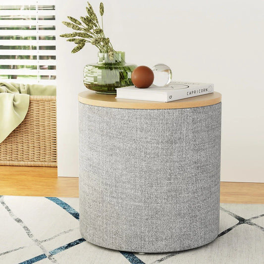 Storage Ottoman Blanket Box 40CM Round - Grey - Furniture