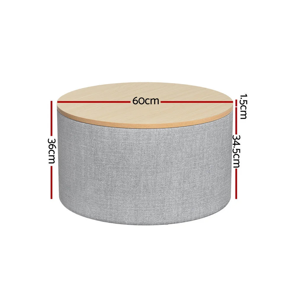 Storage Ottoman Blanket Box 60CM Round grey furniture 118