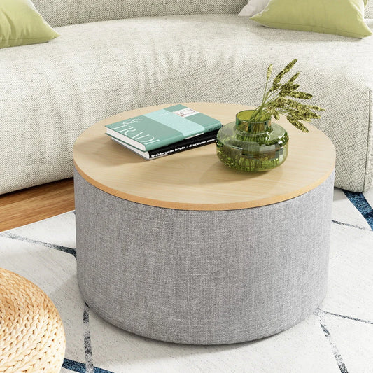 Storage Ottoman Blanket Box 60CM Round grey furniture 144