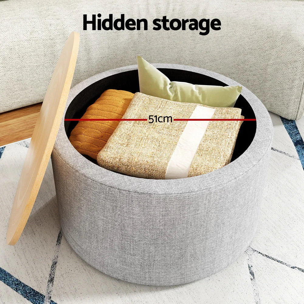 Grey linen 60cm storage box with caster wheels and side handle rail