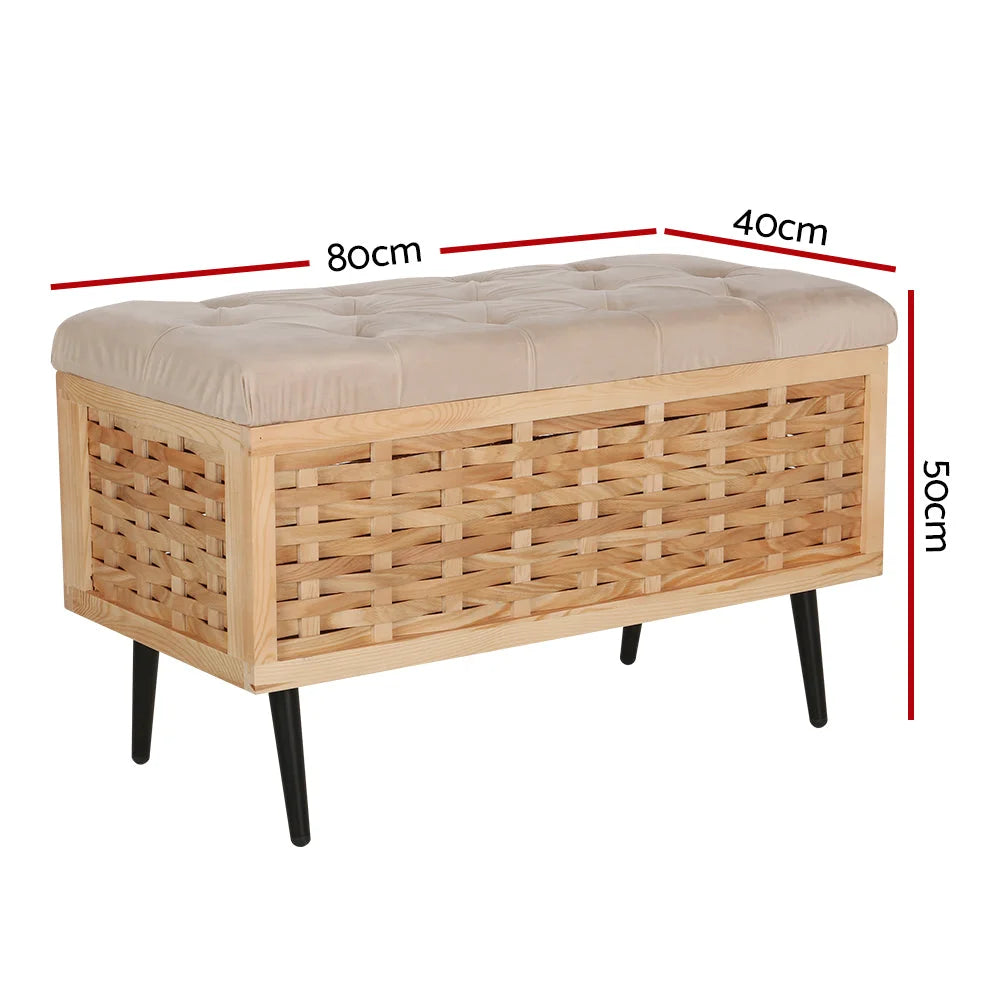 Storage Ottoman Blanket Box 80CM Weaved Velvet - Pine