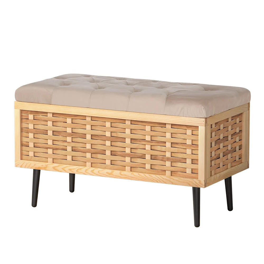 Storage Ottoman Blanket Box 80CM Weaved Velvet - Pine