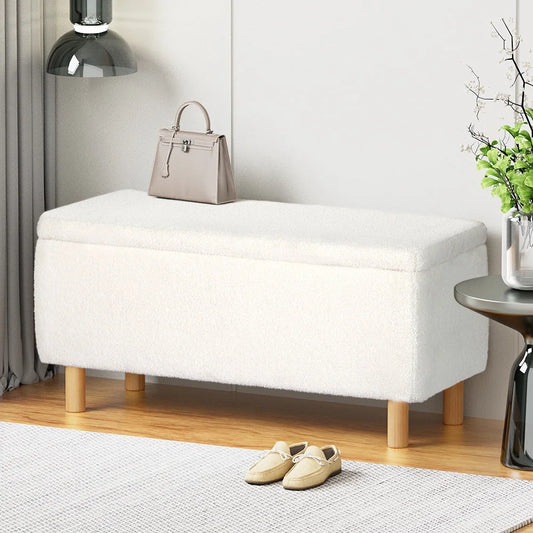 White fabric 99cm storage ottoman blanket with box teddy chest toy