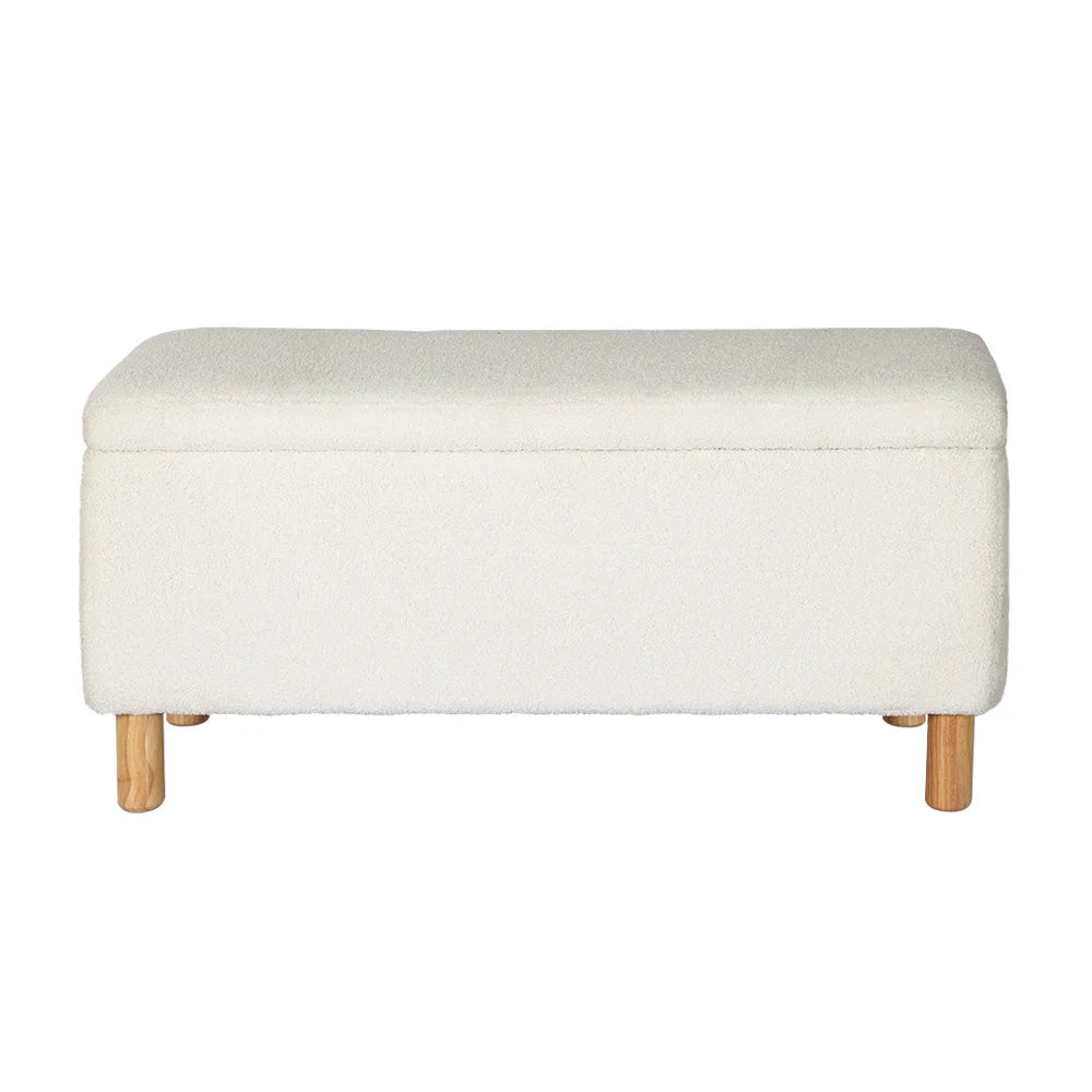 White fabric storage ottoman