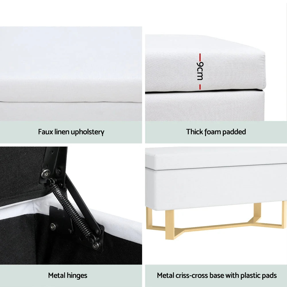 Storage Ottoman Blanket Box Criss-Cross - White - Furniture