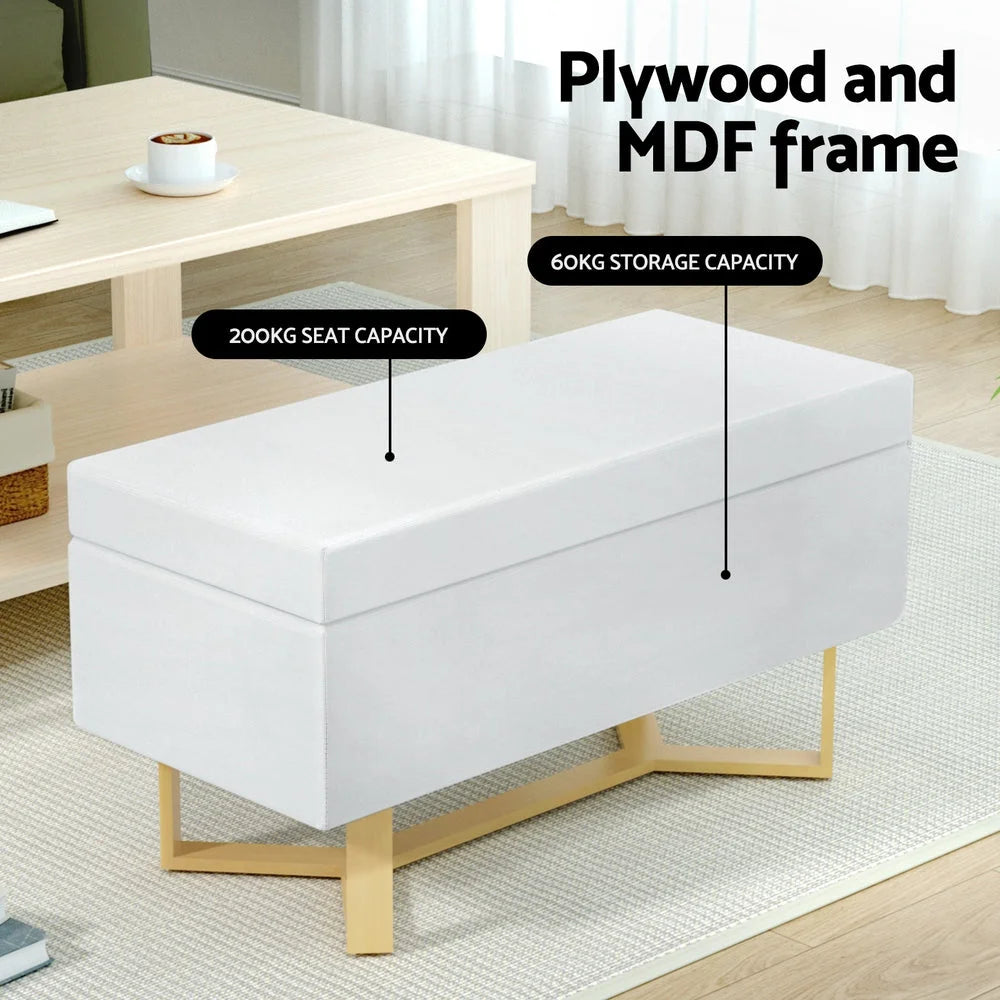 Storage Ottoman Blanket Box Criss-Cross - White - Furniture