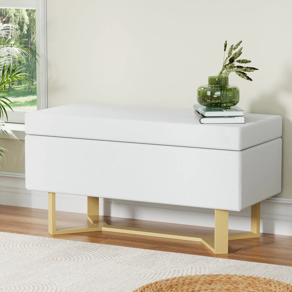 Storage Ottoman Blanket Box Criss-Cross - White - Furniture