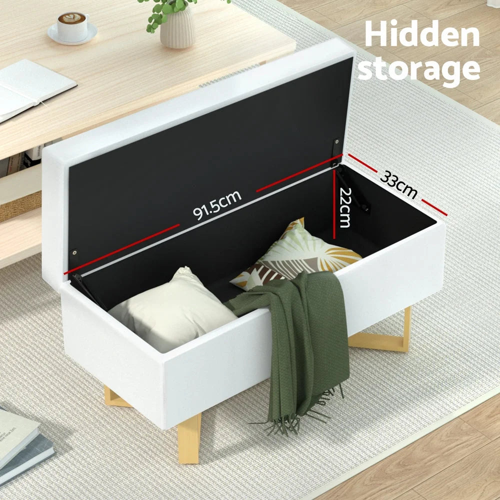 Storage Ottoman Blanket Box Criss-Cross - White - Furniture