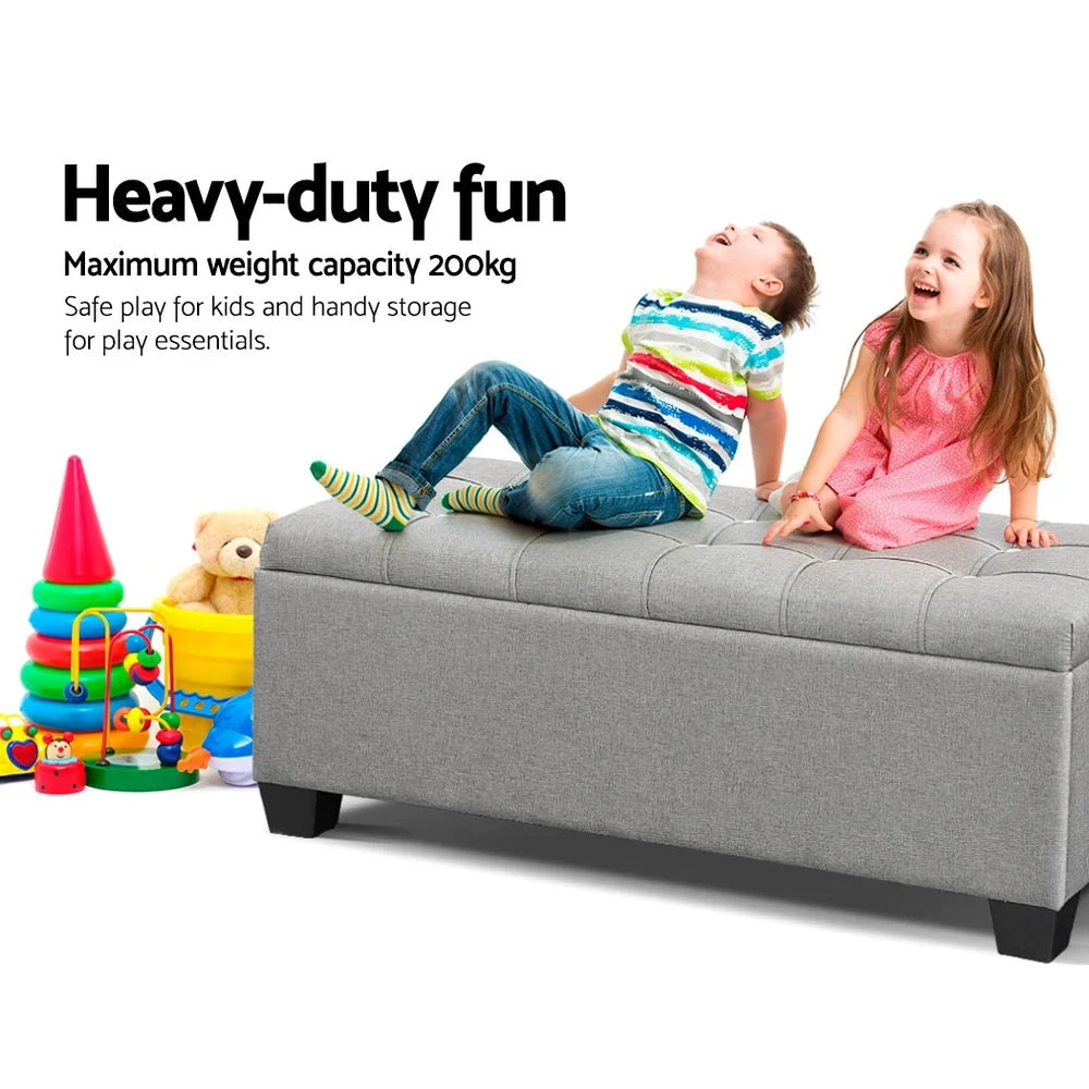 Storage Ottoman Blanket Box Fabric Foot Stool - Grey