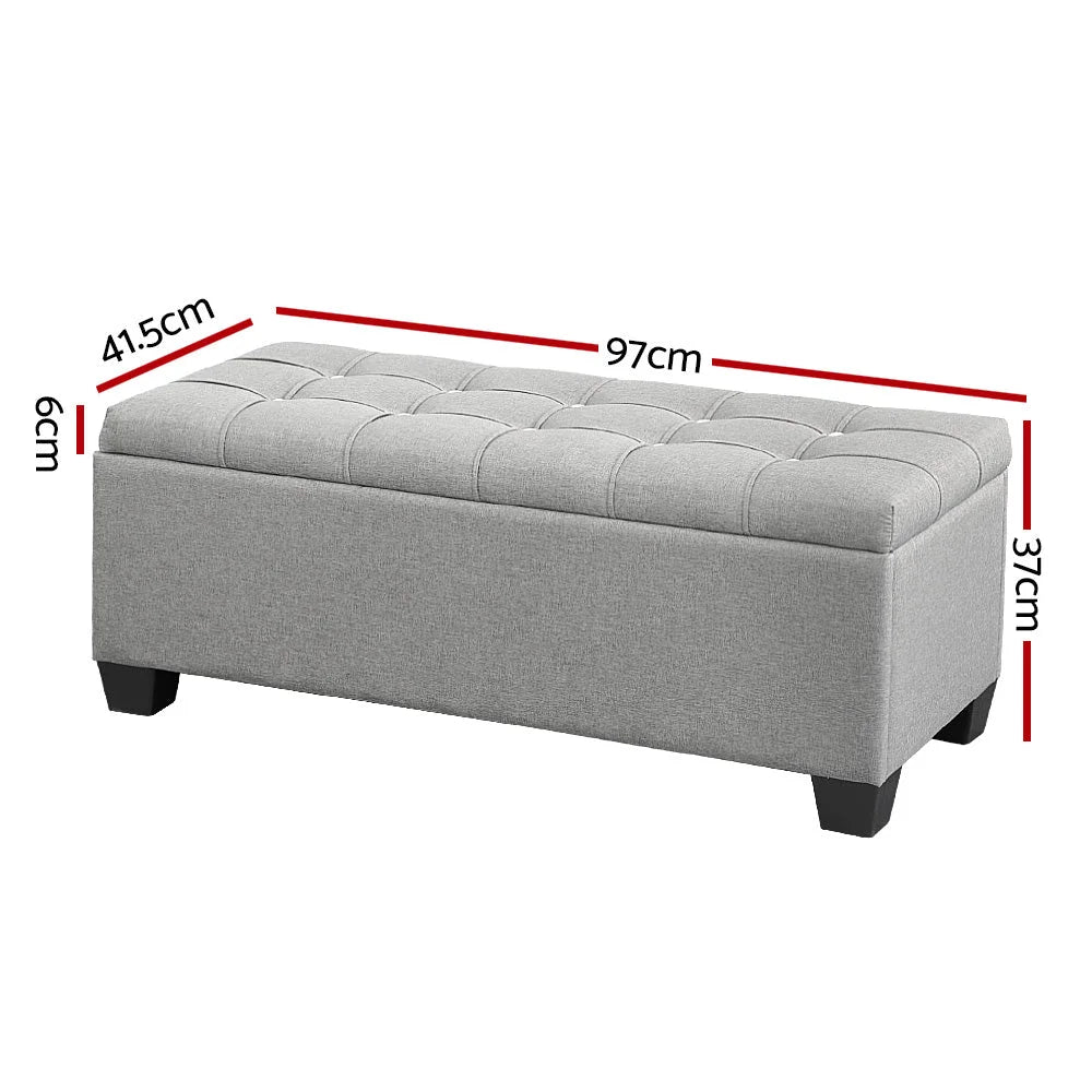 Storage Ottoman Blanket Box Fabric Foot Stool - Grey