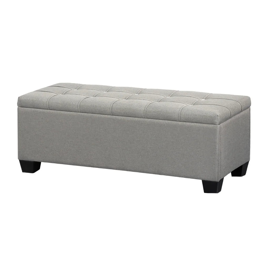 Grey fabric storage ottoman