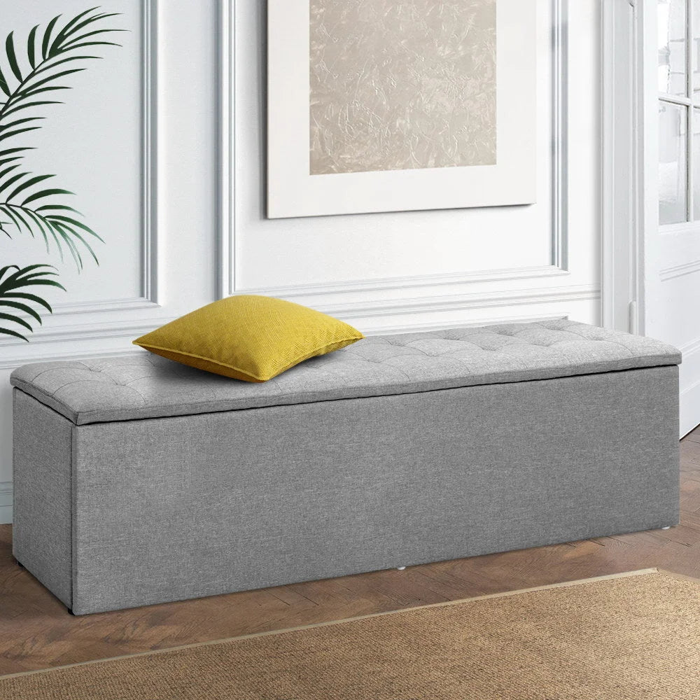 Storage Ottoman Blanket Box Grey LARGE Fabric Rest Chest