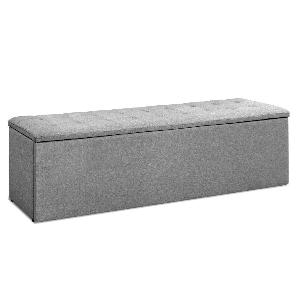 Grey fabric storage ottoman