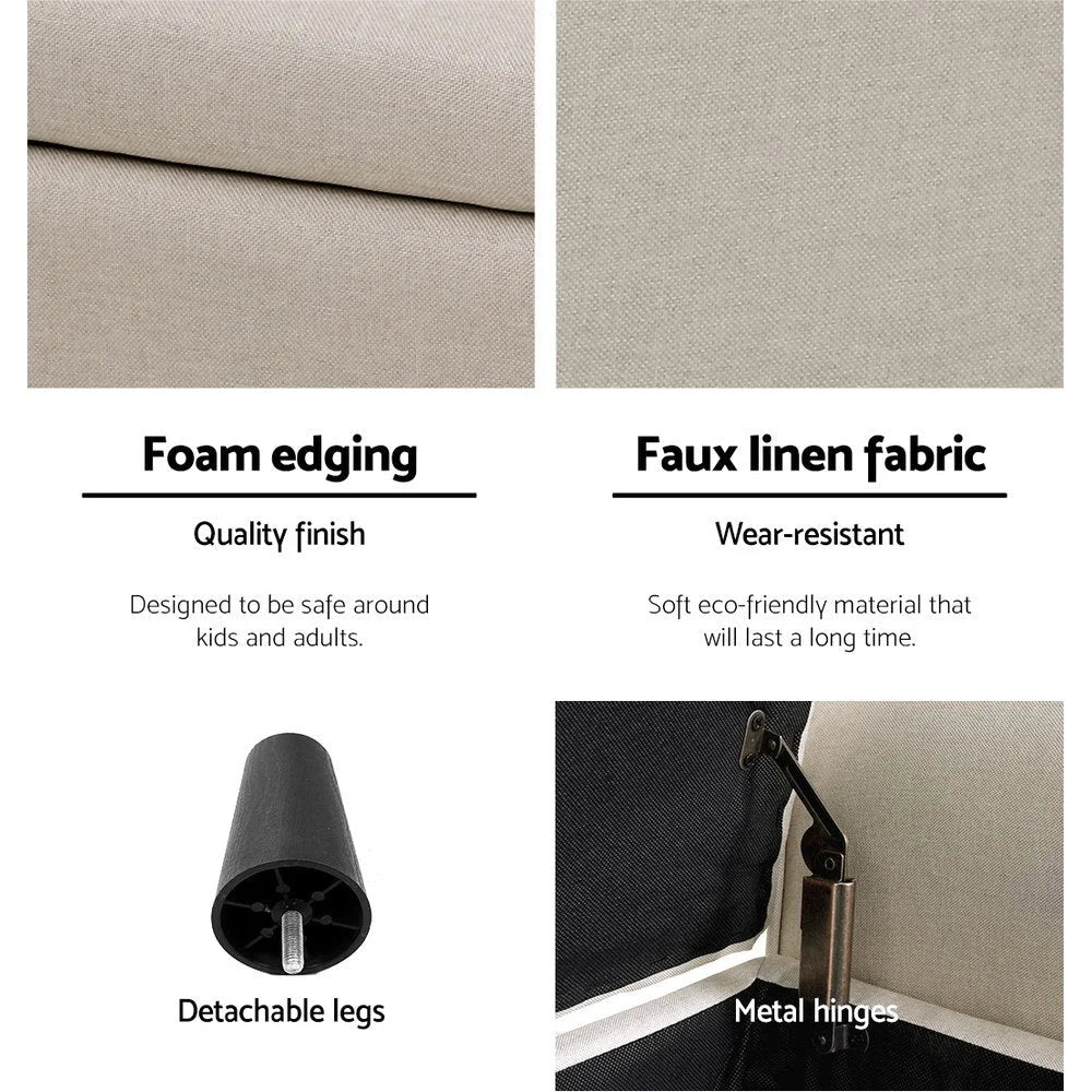 Storage Ottoman Blanket Box Linen Fabric Arm Foot Stool