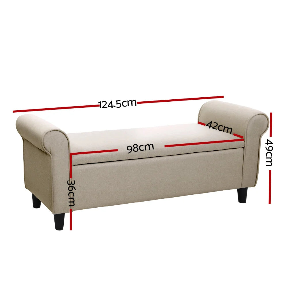 Storage Ottoman Blanket Box Linen Fabric Arm Foot Stool