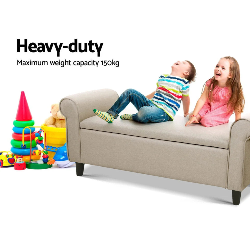 Storage Ottoman Blanket Box Linen Fabric Arm Foot Stool