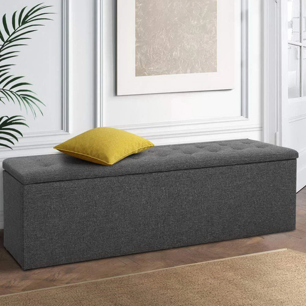 Storage Ottoman Blanket Box Linen Foot Stool Rest Chest
