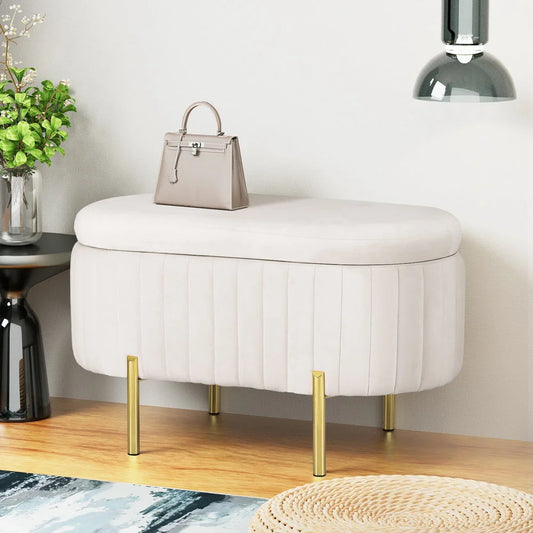 White velvet storage ottoman