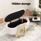 White velvet 97cm storage ottoman blanket with matching accessories and clear item layout