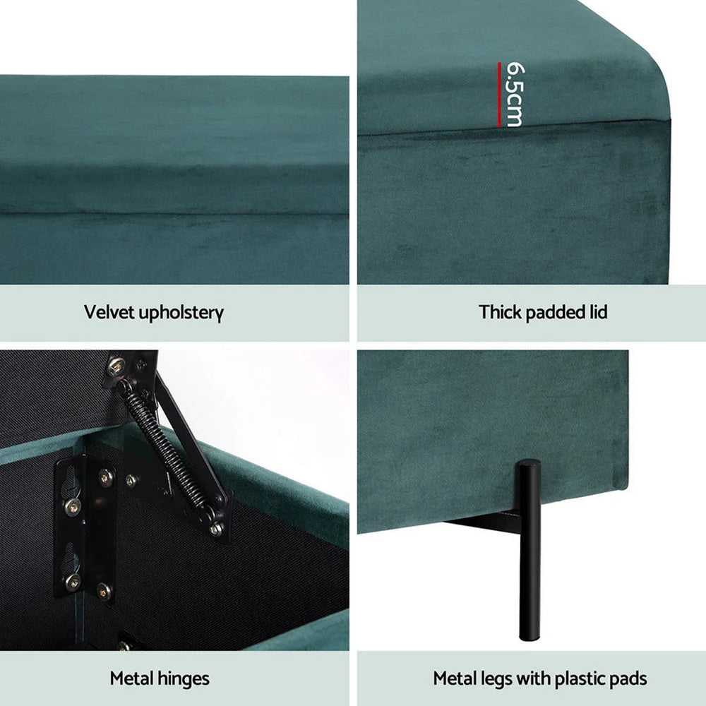 Storage Ottoman Blanket Box Velvet - 140cm Green - Furniture
