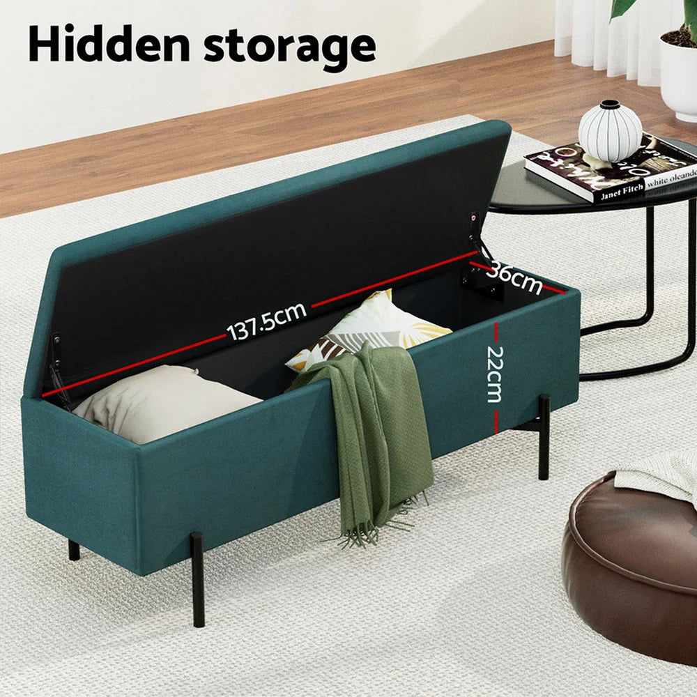 Storage Ottoman Blanket Box Velvet - 140cm Green - Furniture