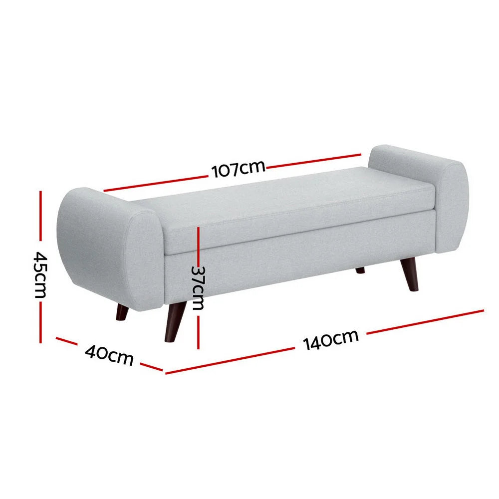 Storage Ottoman Blanket Box with Armrest - 140cm Grey