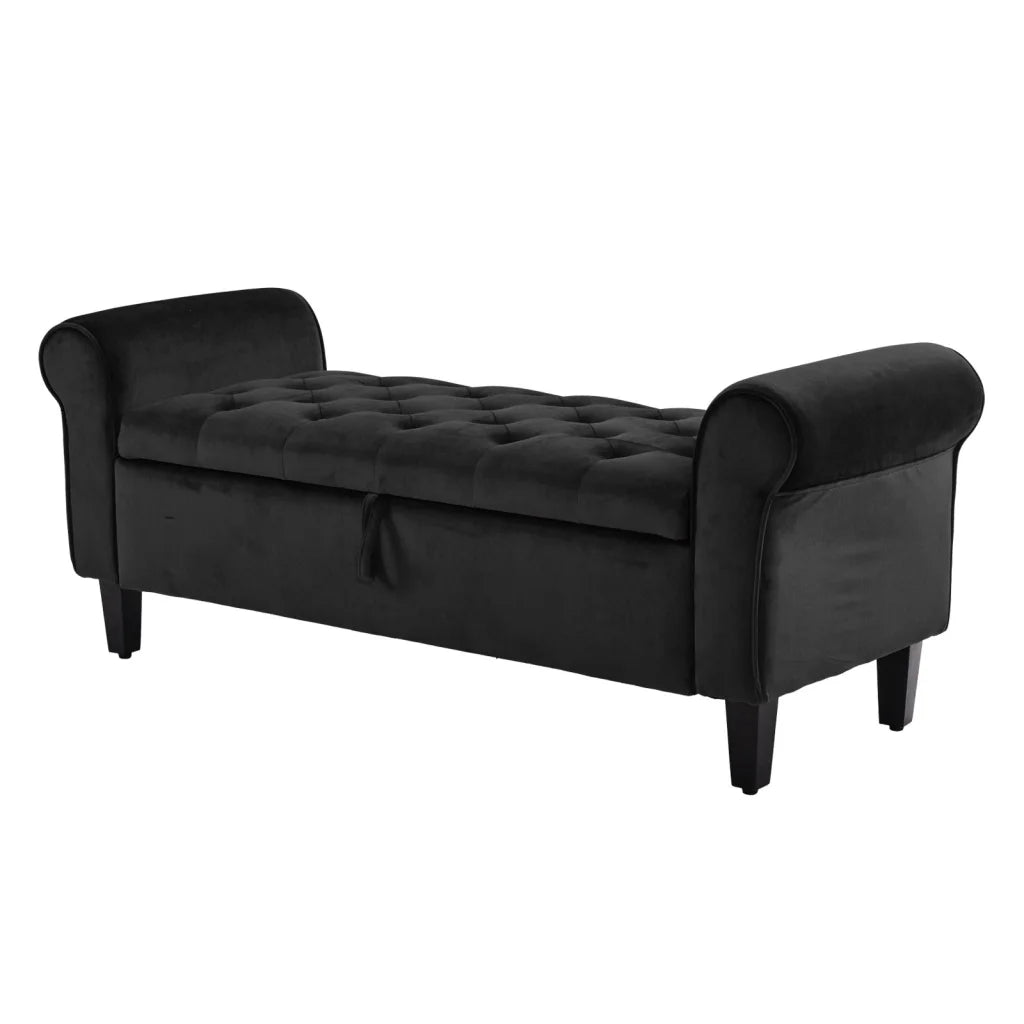 Black velvet storage ottoman