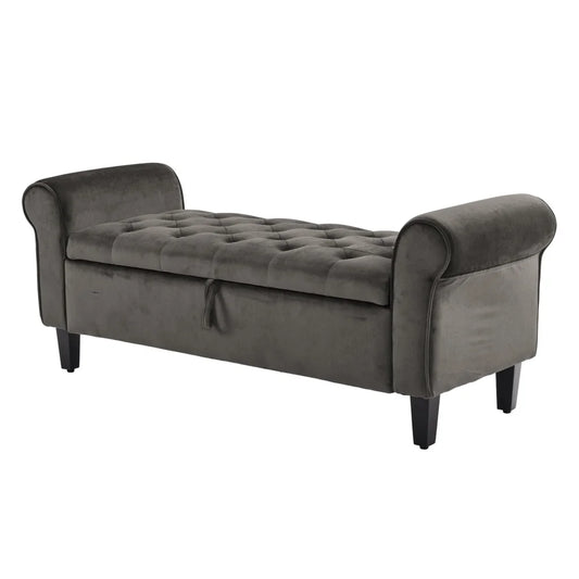 Storage Ottoman Stool Arm Bench Seat 132cm - Velvet Grey