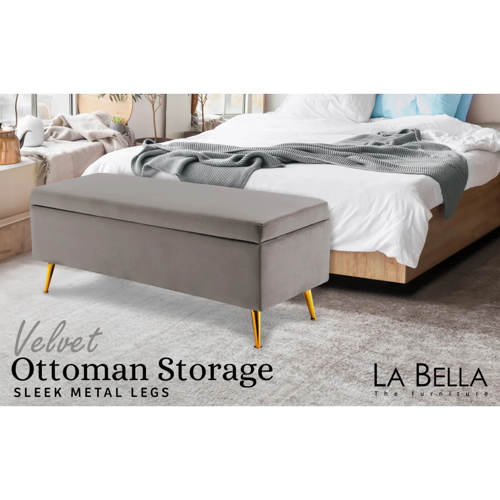 Storage Ottoman Stool Bench Seat 110cm - Velvet Grey