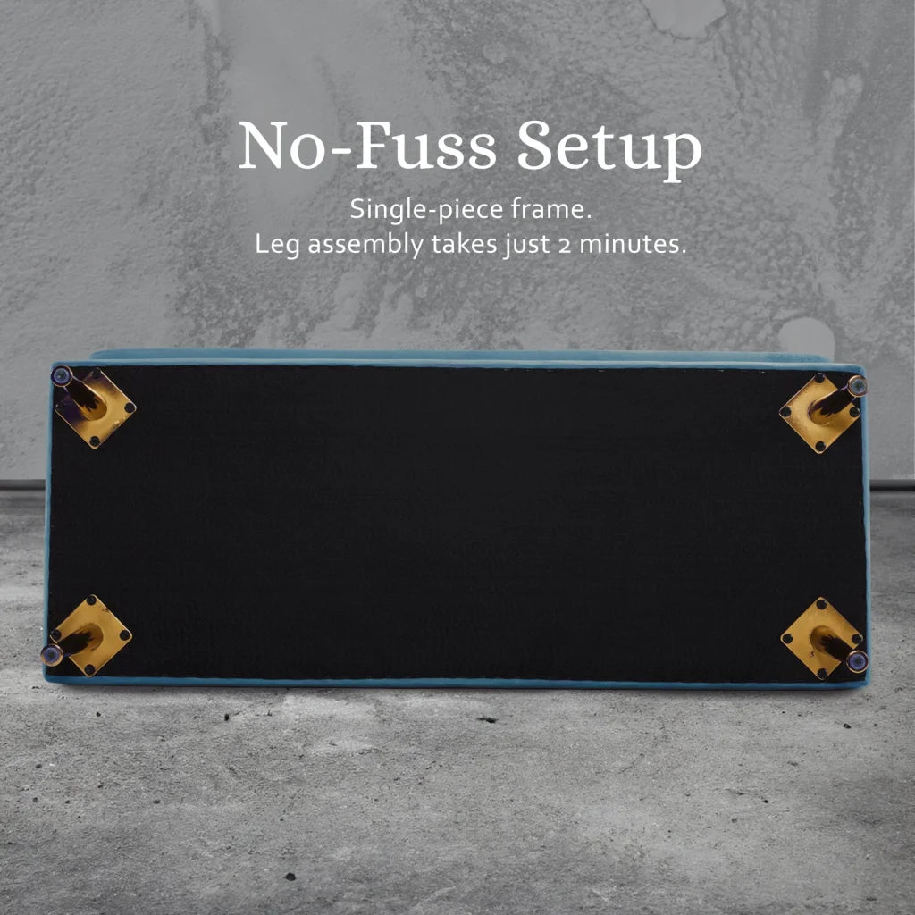 Storage Ottoman Stool Bench Seat 110cm - Velvet Ocean Blue