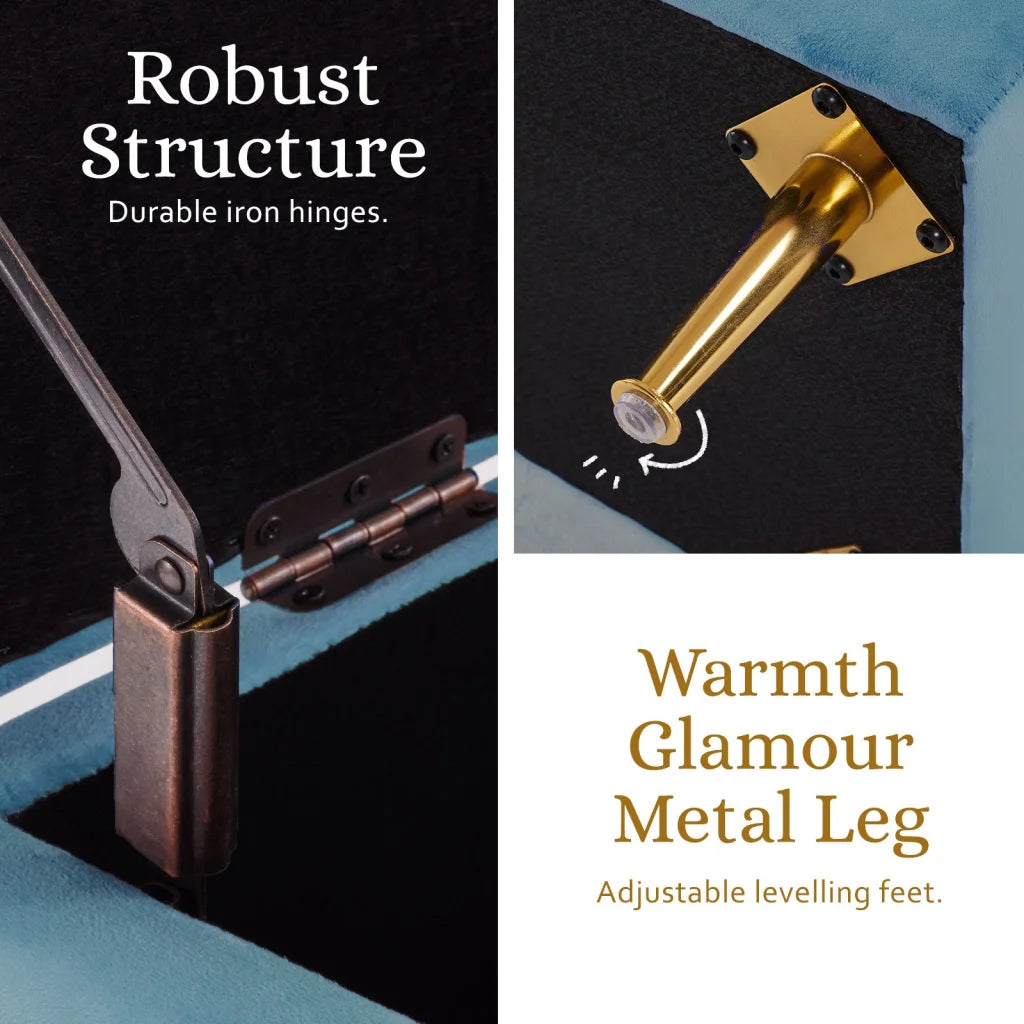 Storage Ottoman Stool Bench Seat 110cm - Velvet Ocean Blue