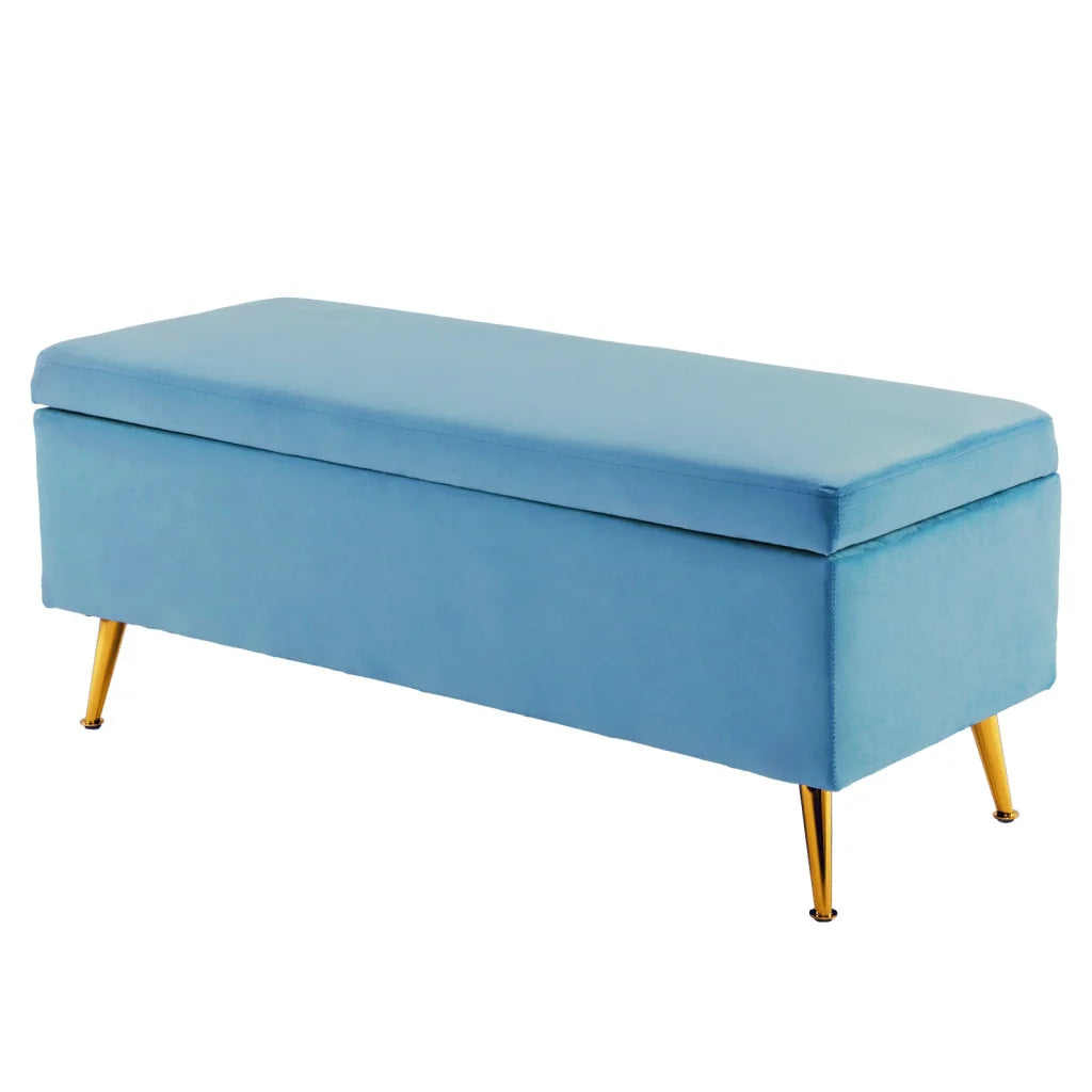 Storage Ottoman Stool Bench Seat 110cm - Velvet Ocean Blue