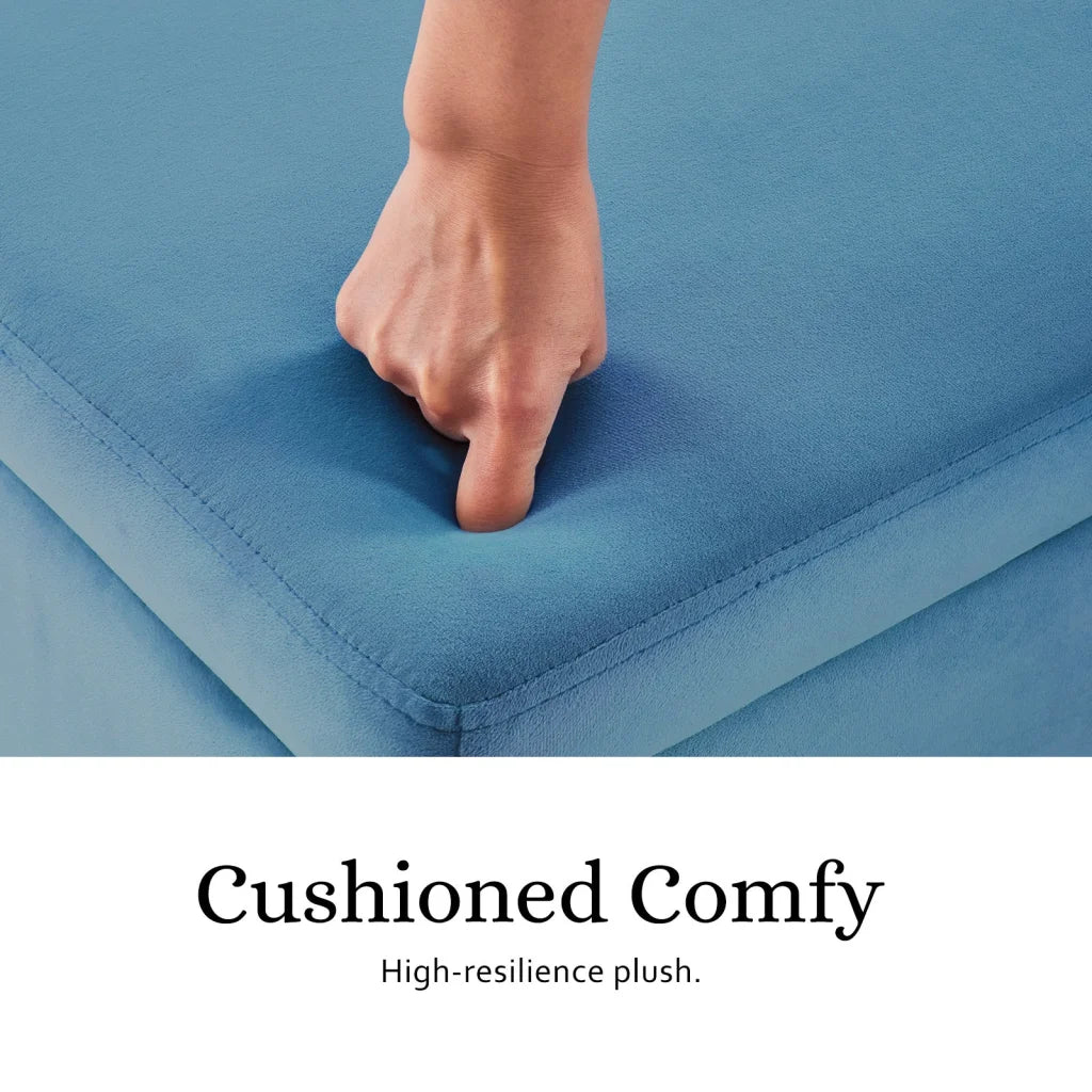 Storage Ottoman Stool Bench Seat 110cm - Velvet Ocean Blue