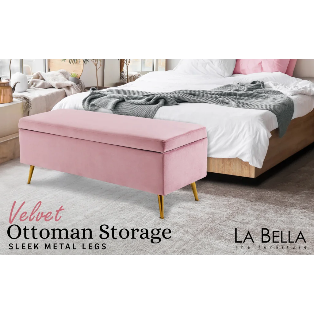 Storage Ottoman Stool Bench Seat 110cm Velvet PINK