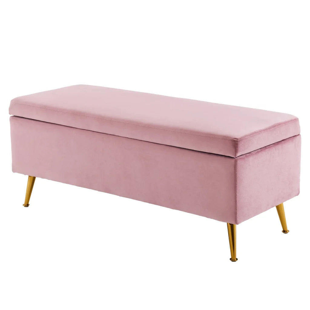 Pink velvet storage ottoman