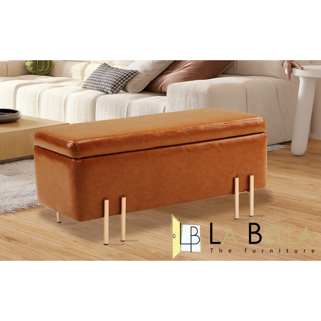 Storage Ottoman Stool Bench Seat 97cm PU Leather BROWN