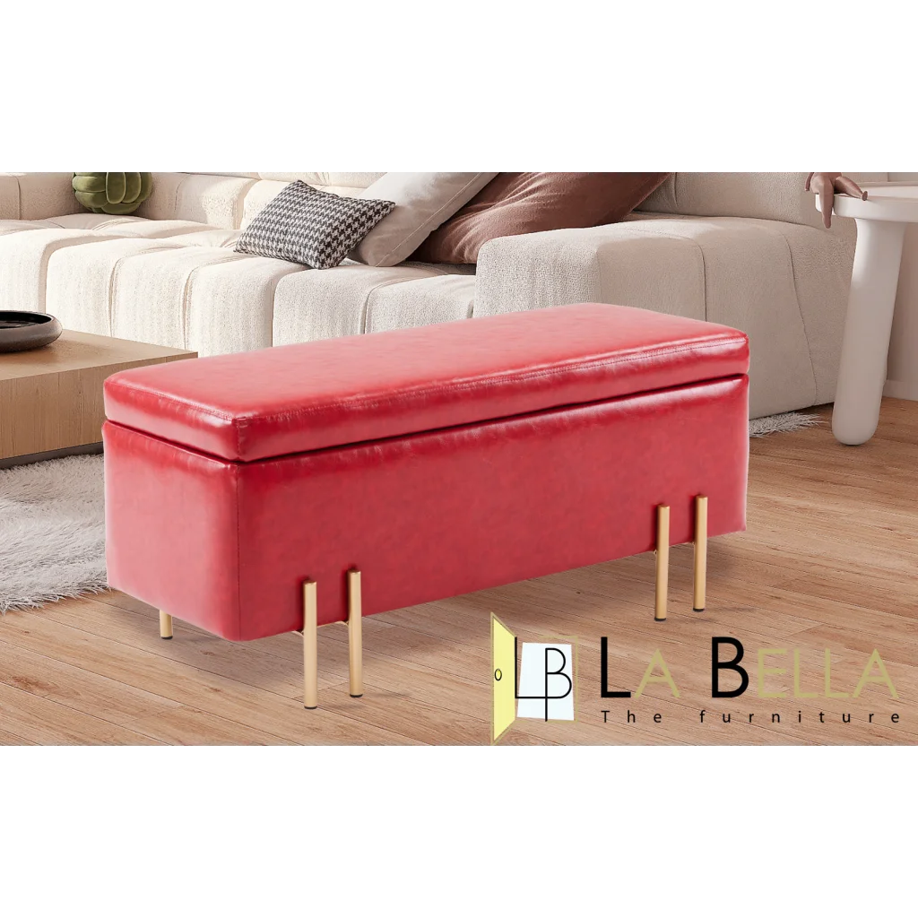 Storage Ottoman Stool Bench Seat 97cm - PU Leather Red