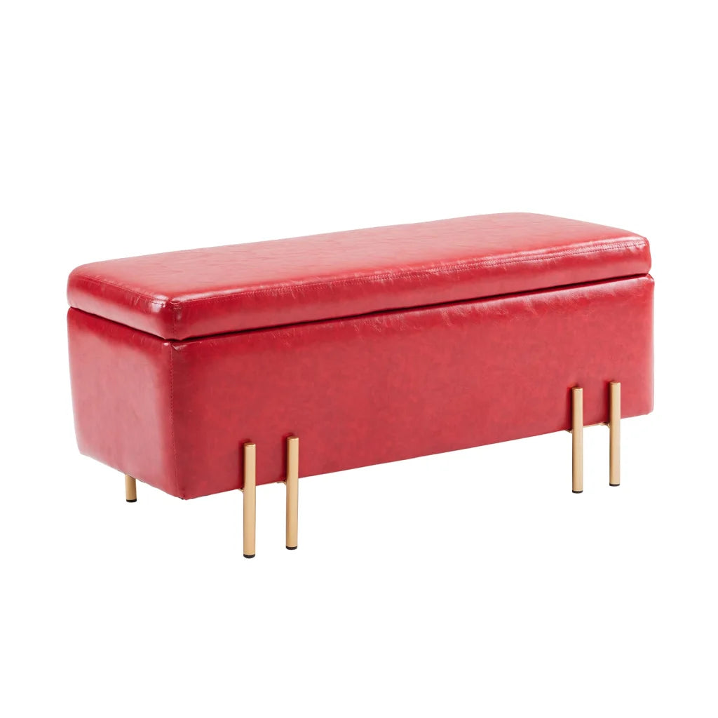 Storage Ottoman Stool Bench Seat 97cm - PU Leather Red