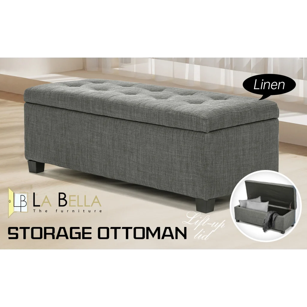 Storage Ottoman Stool Fabric 102cm - Dark Grey