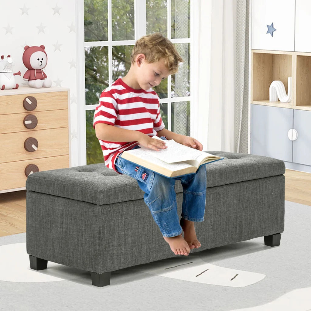 Storage Ottoman Stool Fabric 102cm - Dark Grey