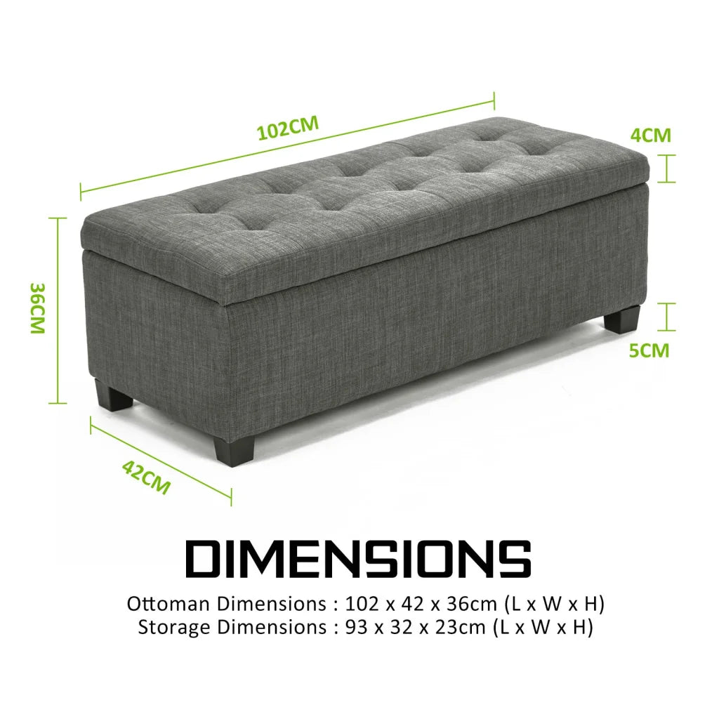 Storage Ottoman Stool Fabric 102cm - Dark Grey