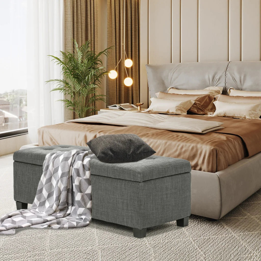 Storage Ottoman Stool Fabric 102cm - Dark Grey