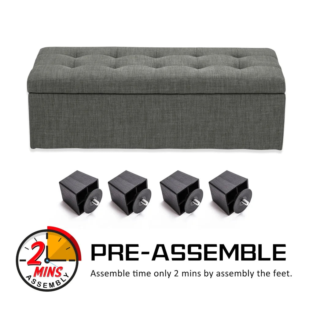Storage Ottoman Stool Fabric 102cm - Dark Grey