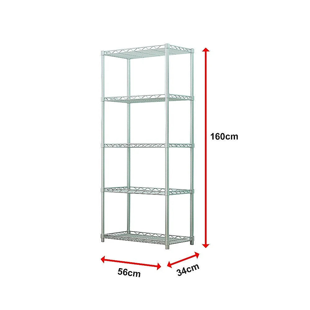 Storage Rack Shelving Wire Shelf 5 Tier Silver Metal