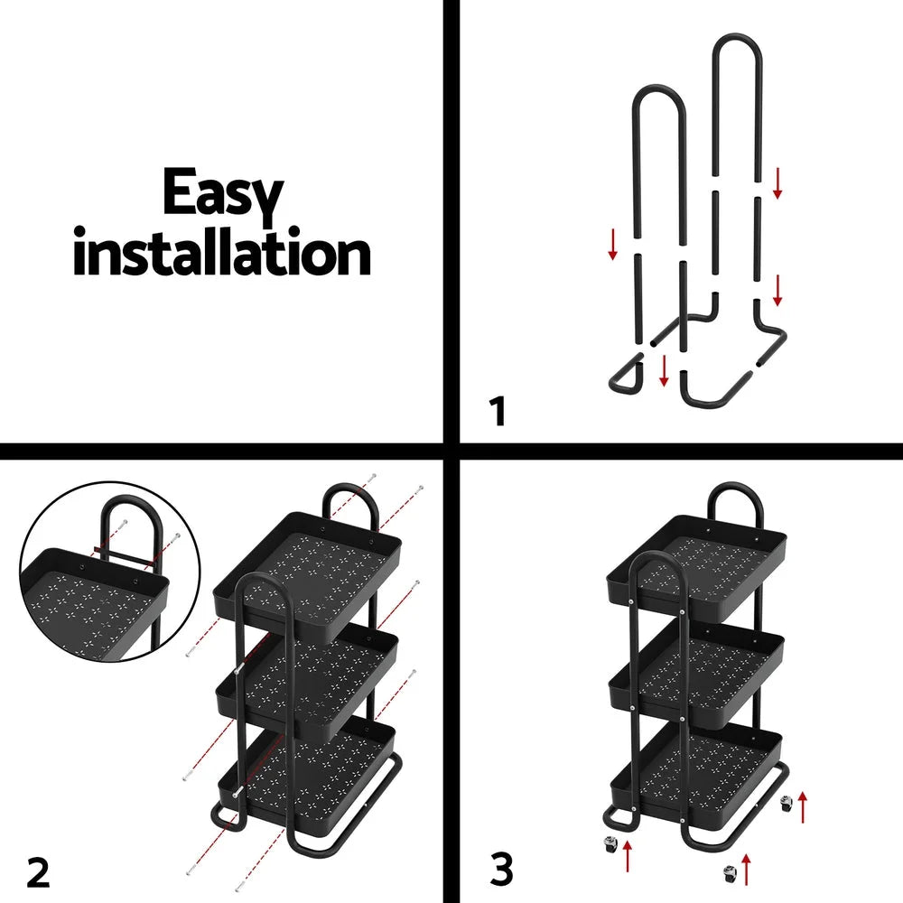 Storage Trolley Kitchen Cart 3 Tiers Rack Shelf Organiser