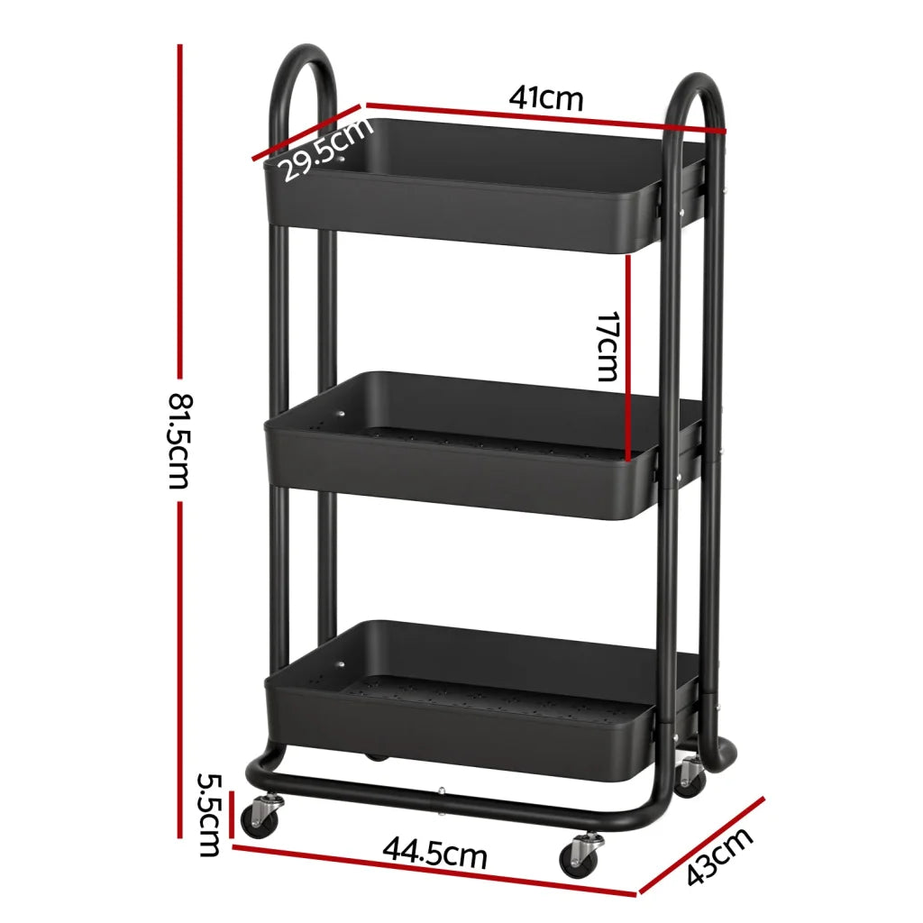 Storage Trolley Kitchen Cart 3 Tiers Rack Shelf Organiser