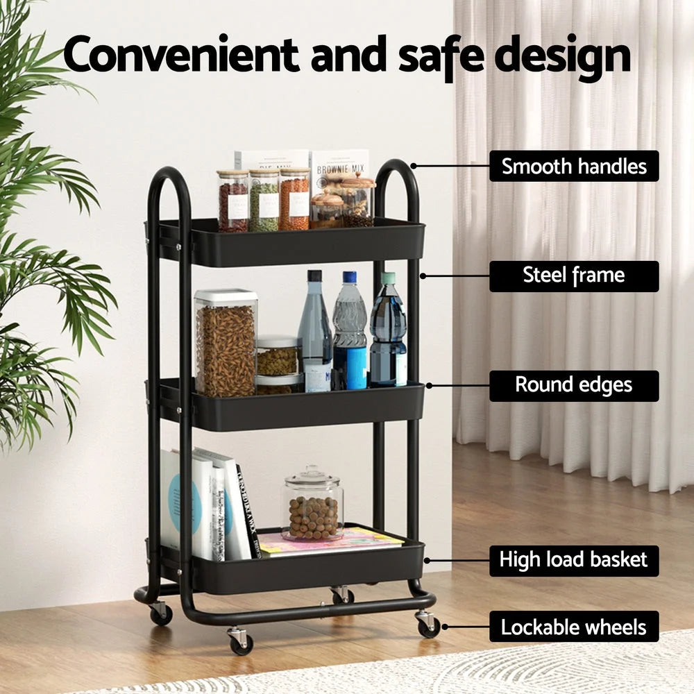 Storage Trolley Kitchen Cart 3 Tiers Rack Shelf Organiser