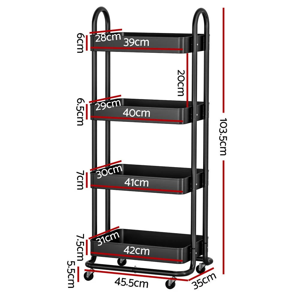 Storage Trolley Kitchen Cart 4 Tier black furniture 297