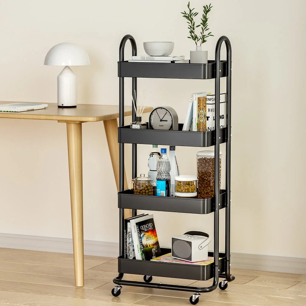 Storage Trolley Kitchen Cart 4 Tier black furniture 784