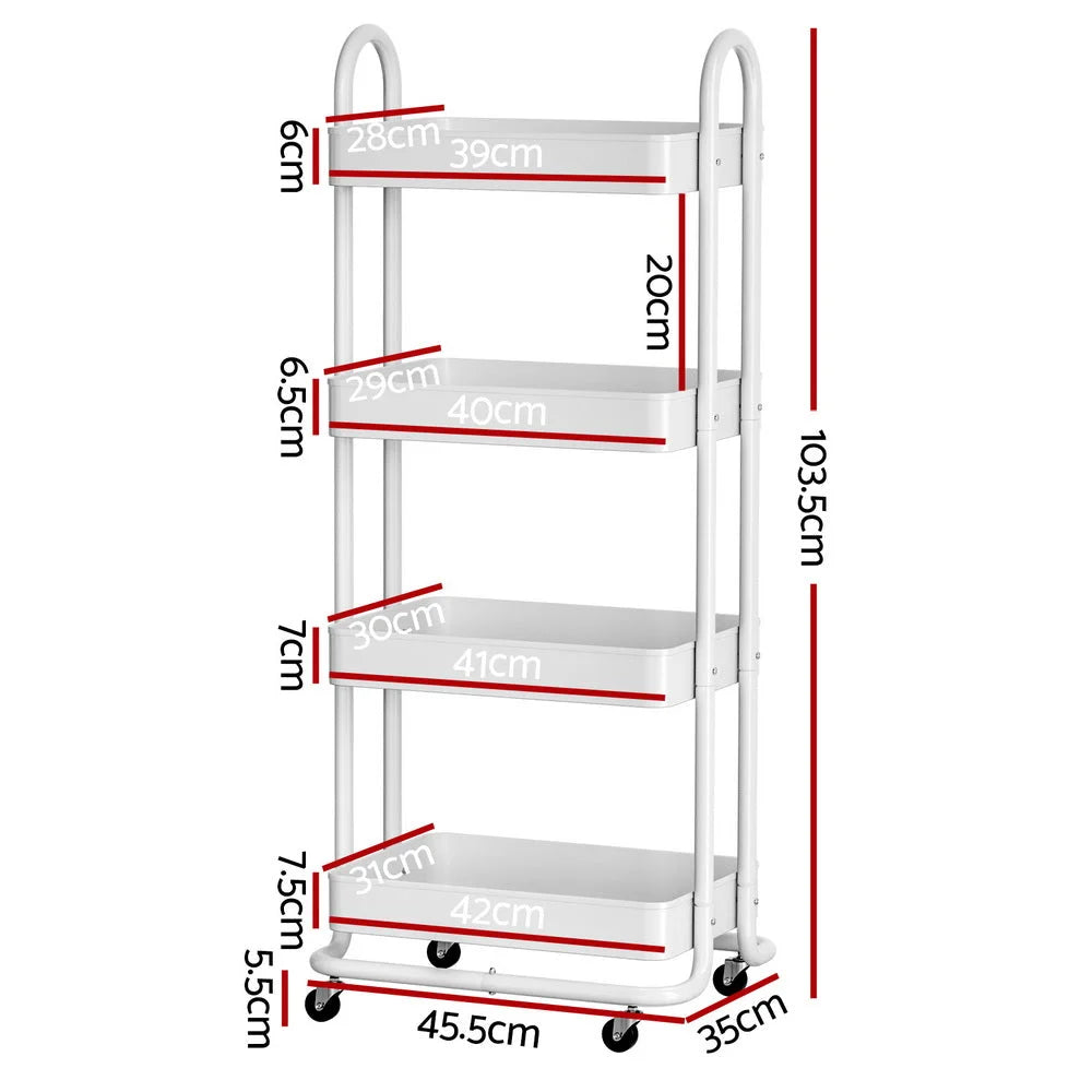 White 4 cart with shelves and rolling wheels